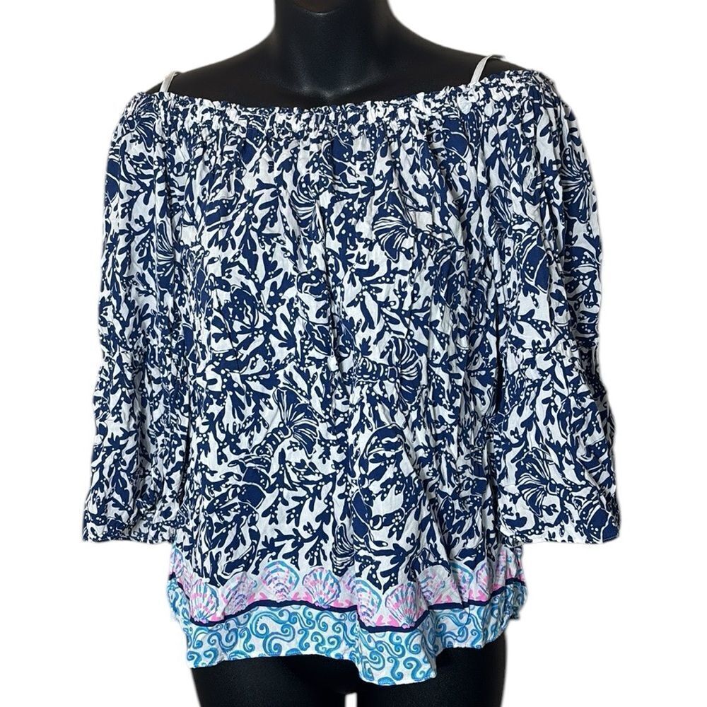 Lilly Pulitzer nevie off the shoulder top flounce‎ long sleeve small